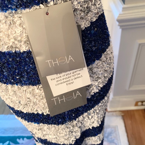 Theia Sequin Navy Blue & White Dress Size 10 NEW - Picture 5 of 8